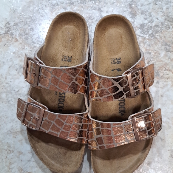 Birkenstock Arizona Gator Gleam Copper Rose Gold Women’s Sandals US 7/EU 38 EUC